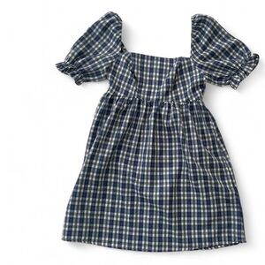 Plaid Midi Dress with Puff Sleeves